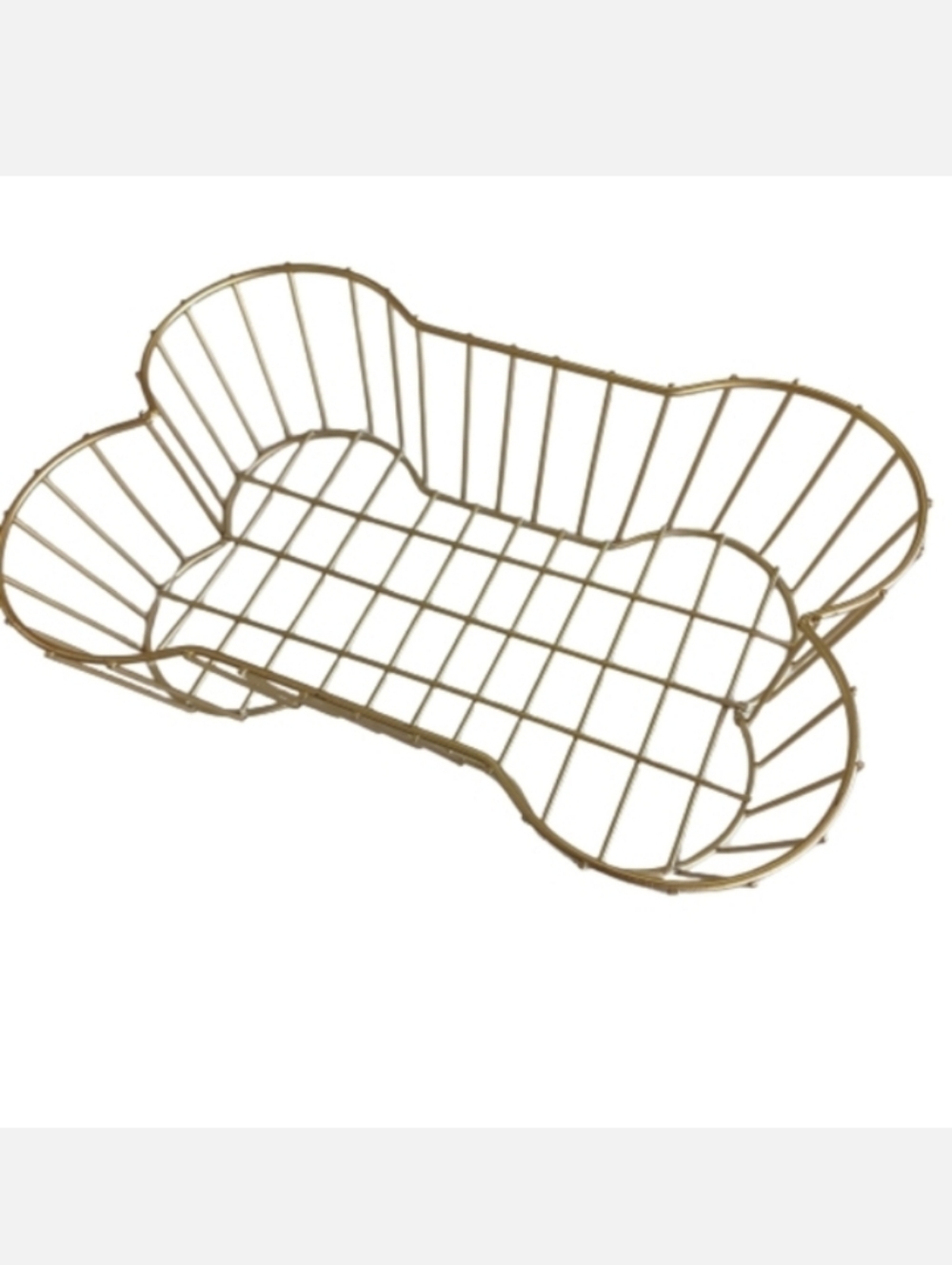 Gold Metal Dog Bone Shape Room Decor Kitchen Puppy Treat Tray Basket Table Top